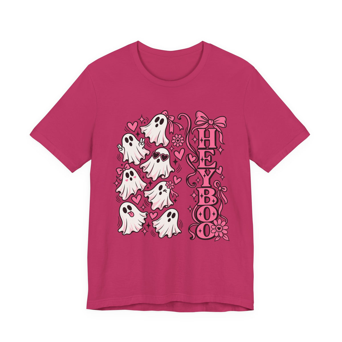 Hey Boo Ghost Tee — Cute Pink Halloween T-Shirt