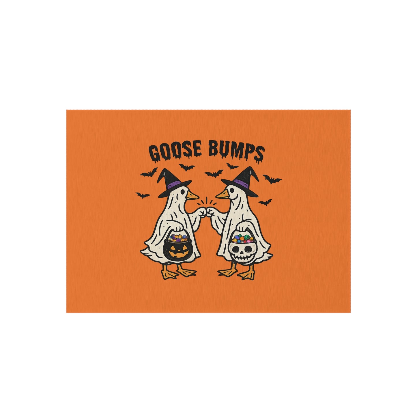 Halloween Goose Bumps Outdoor Rug — Trick-or-Treating Ghost Geese Doormat