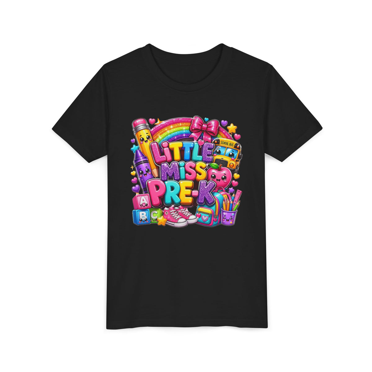 Youth Tee — "Little Miss Pre-K" Colorful Back-to-School Shirt