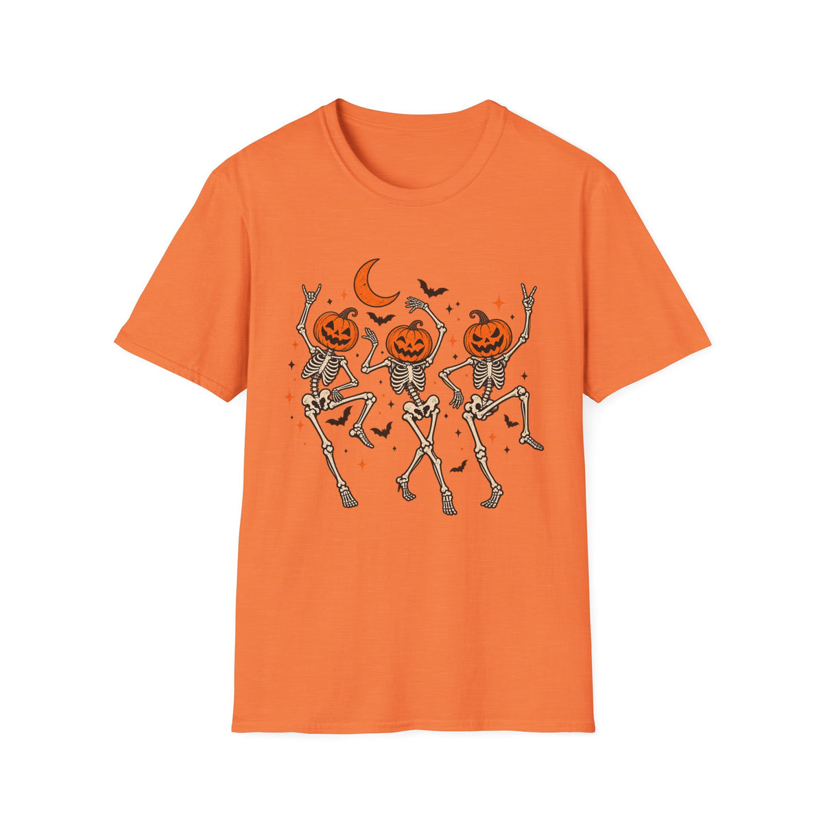 Pumpkin-Head Dancing Skeletons T-Shirt — Cute Halloween Dance Tee