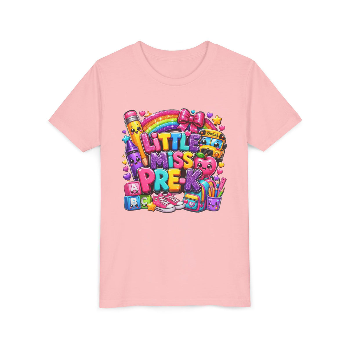 Youth Tee — "Little Miss Pre-K" Colorful Back-to-School Shirt