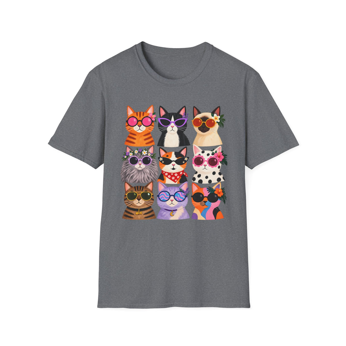 Cute Retro Cat Faces Graphic Tee