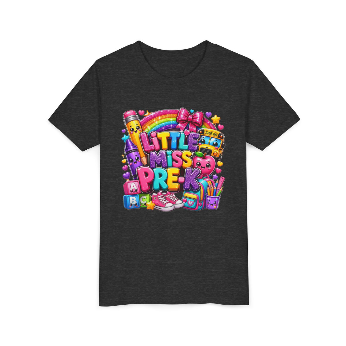 Youth Tee — "Little Miss Pre-K" Colorful Back-to-School Shirt