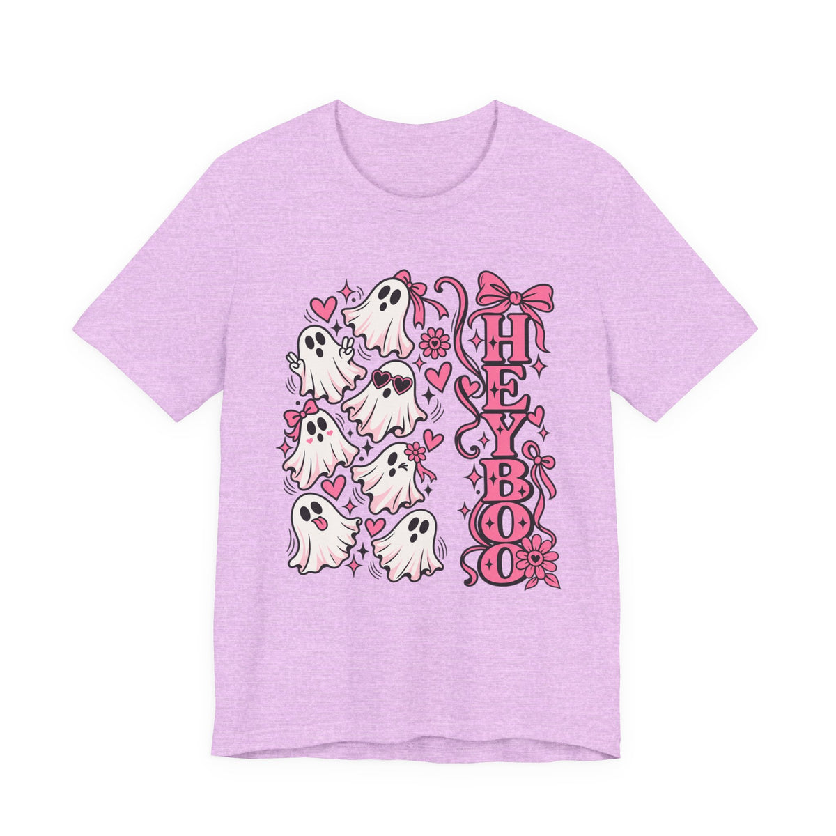 Hey Boo Ghost Tee — Cute Pink Halloween T-Shirt
