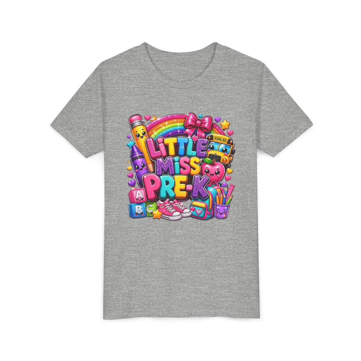 Youth Tee — "Little Miss Pre-K" Colorful Back-to-School Shirt