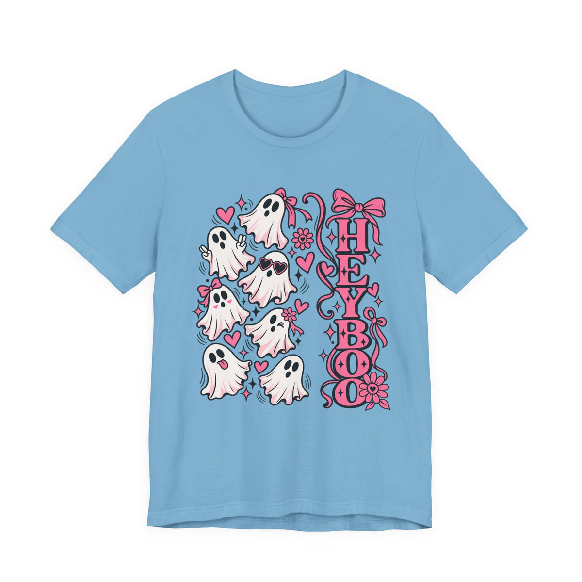 Hey Boo Ghost Tee — Cute Pink Halloween T-Shirt