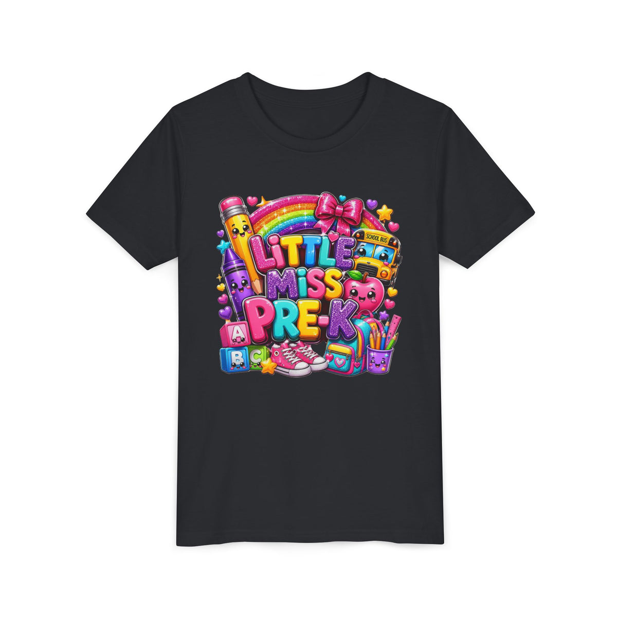 Youth Tee — "Little Miss Pre-K" Colorful Back-to-School Shirt