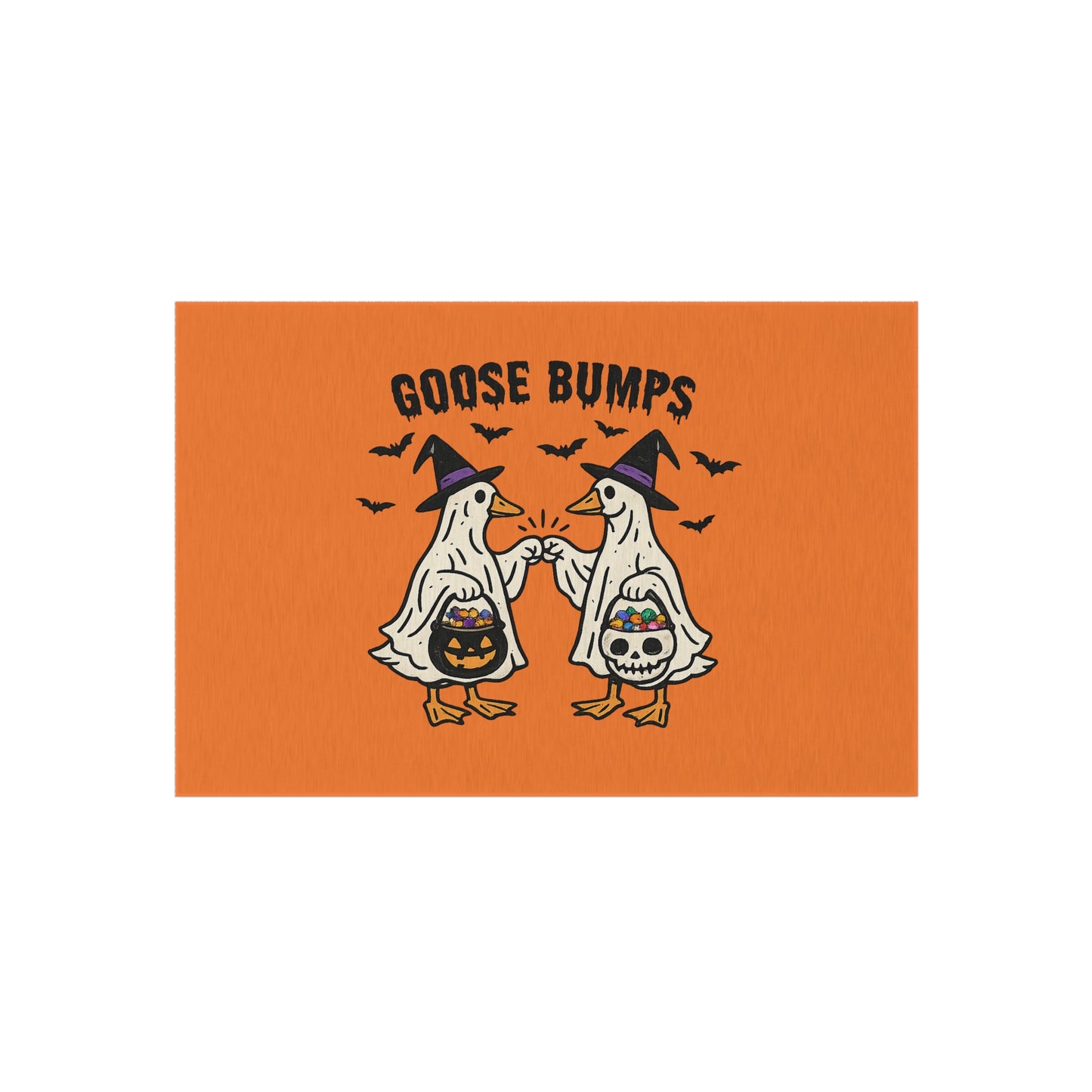 Halloween Goose Bumps Outdoor Rug — Trick-or-Treating Ghost Geese Doormat