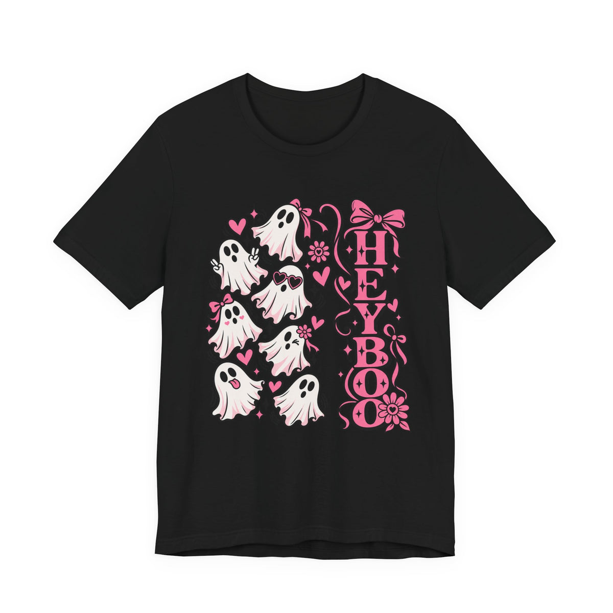 Hey Boo Ghost Tee — Cute Pink Halloween T-Shirt