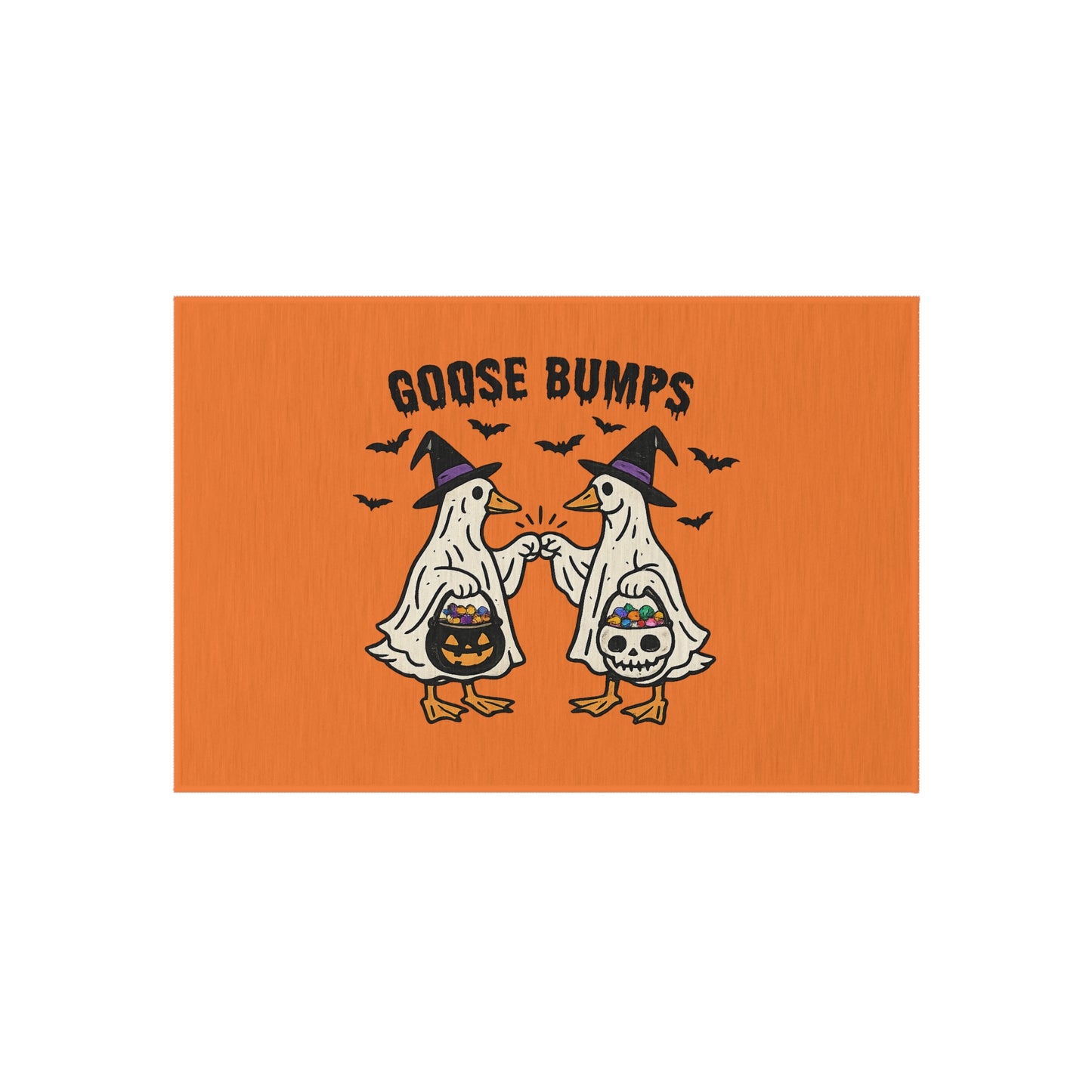 Halloween Goose Bumps Outdoor Rug — Trick-or-Treating Ghost Geese Doormat