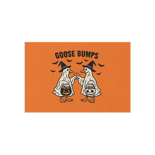 Halloween Goose Bumps Outdoor Rug — Trick-or-Treating Ghost Geese Doormat