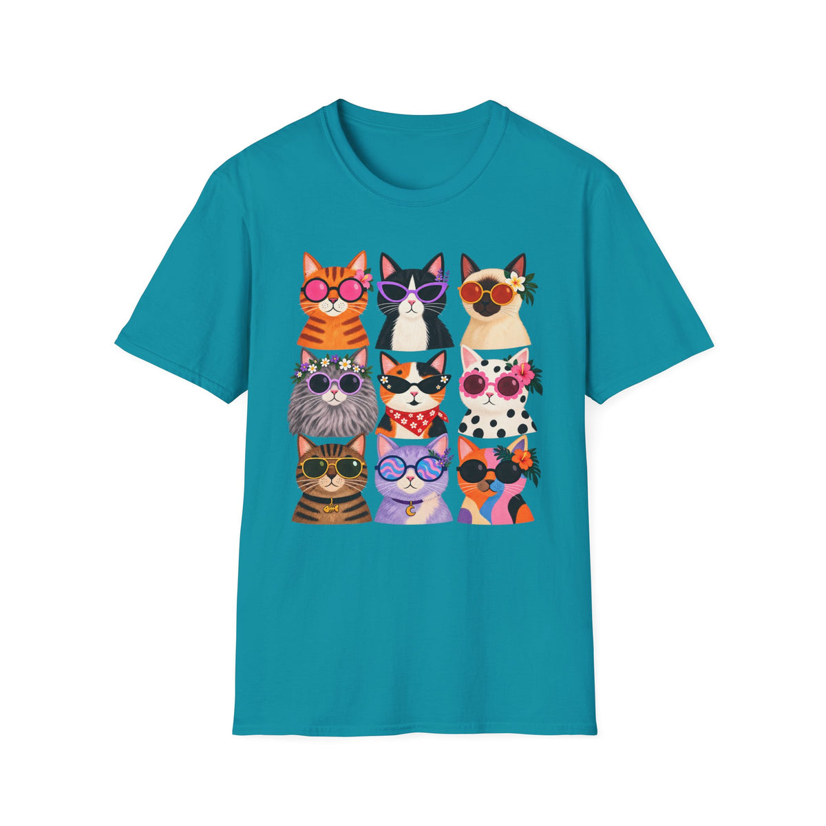 Cute Retro Cat Faces Graphic Tee