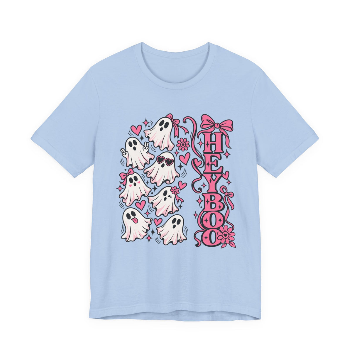 Hey Boo Ghost Tee — Cute Pink Halloween T-Shirt