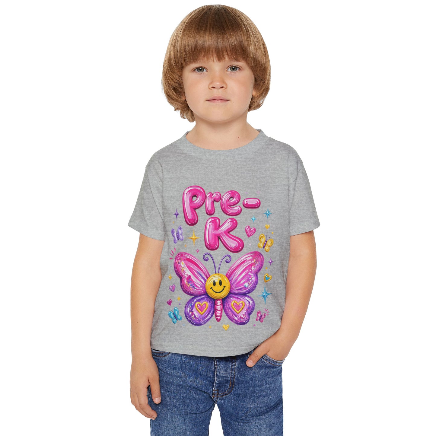 Toddler T-Shirt — Cute Pre-K Butterfly Smiley Design