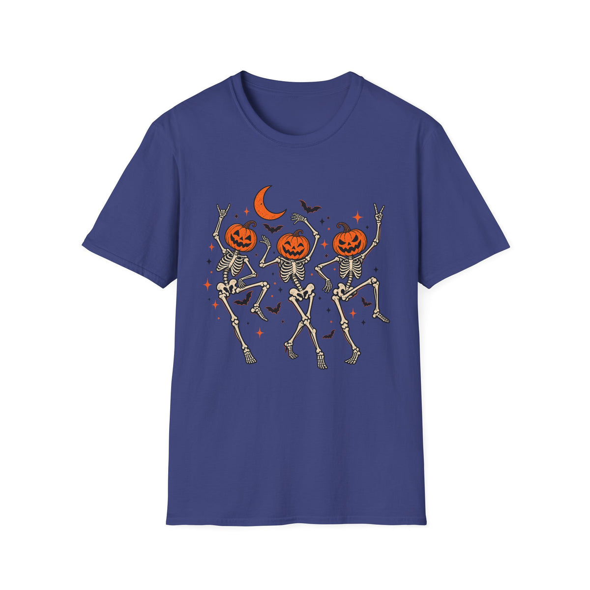 Pumpkin-Head Dancing Skeletons T-Shirt — Cute Halloween Dance Tee