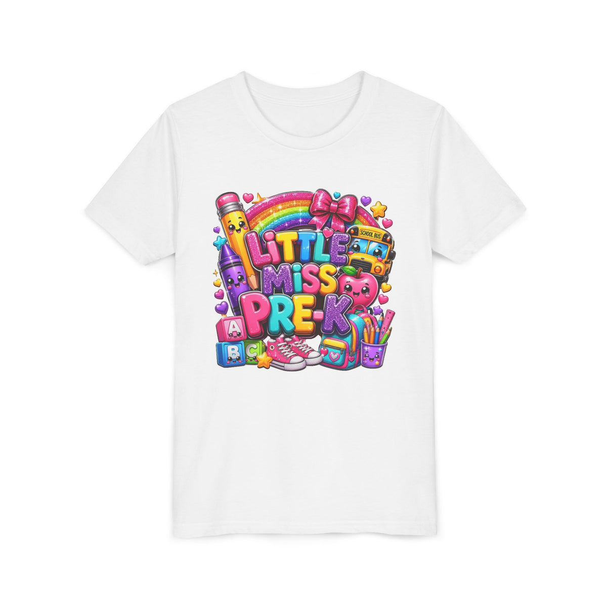 Youth Tee — "Little Miss Pre-K" Colorful Back-to-School Shirt
