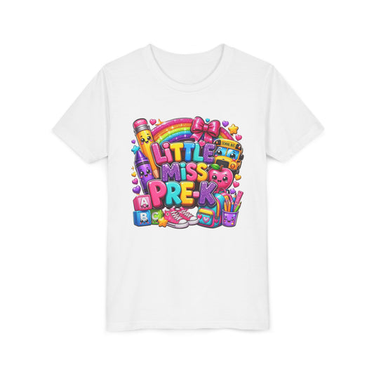 Youth Tee — "Little Miss Pre-K" Colorful Back-to-School Shirt