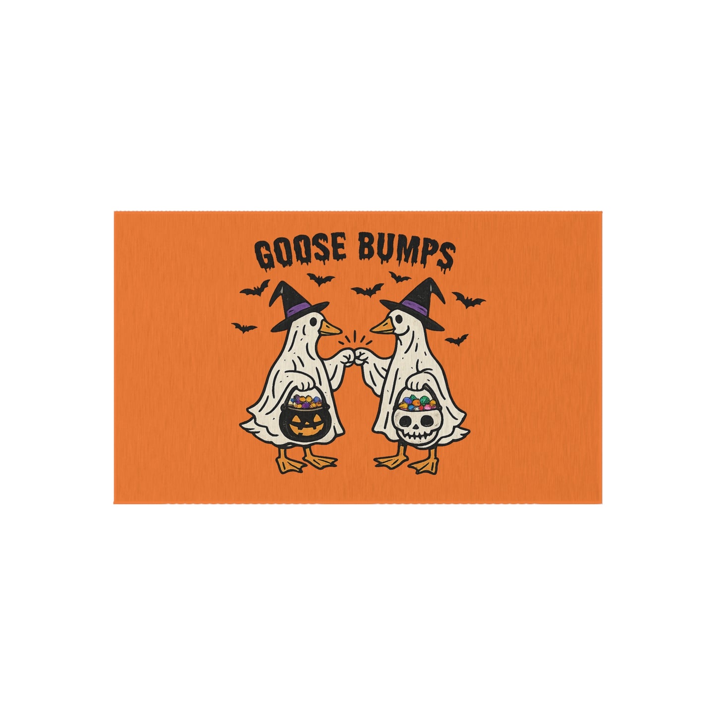 Halloween Goose Bumps Outdoor Rug — Trick-or-Treating Ghost Geese Doormat