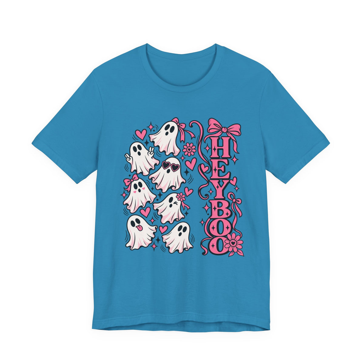 Hey Boo Ghost Tee — Cute Pink Halloween T-Shirt