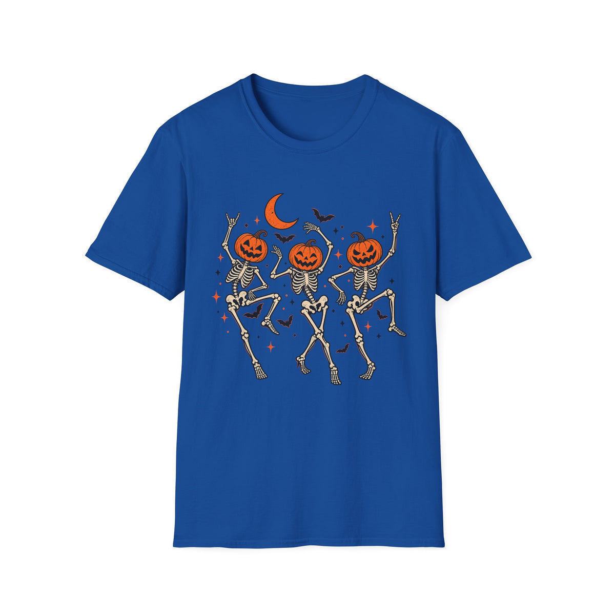 Pumpkin-Head Dancing Skeletons T-Shirt — Cute Halloween Dance Tee
