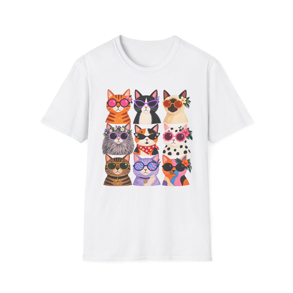 Cute Retro Cat Faces Graphic Tee