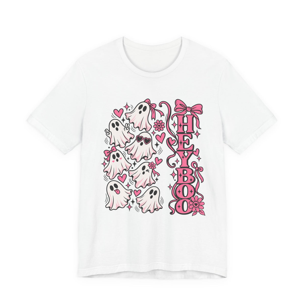 Hey Boo Ghost Tee — Cute Pink Halloween T-Shirt