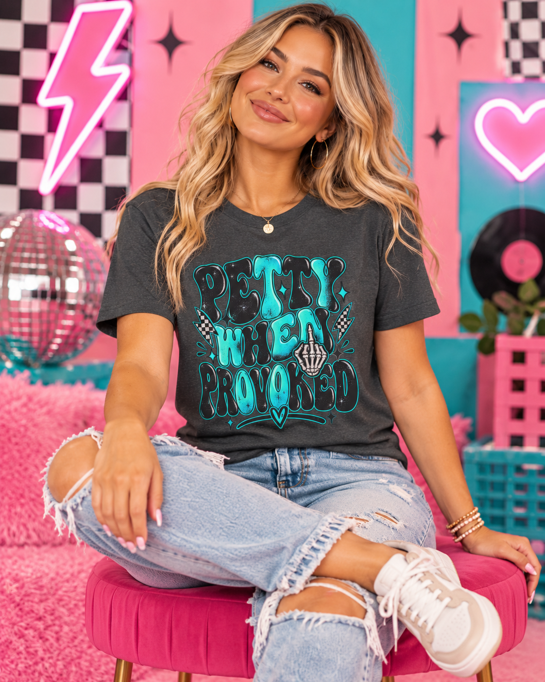 Petty When Provoked T-Shirt — Funny Feminine Teal Graphic Tee