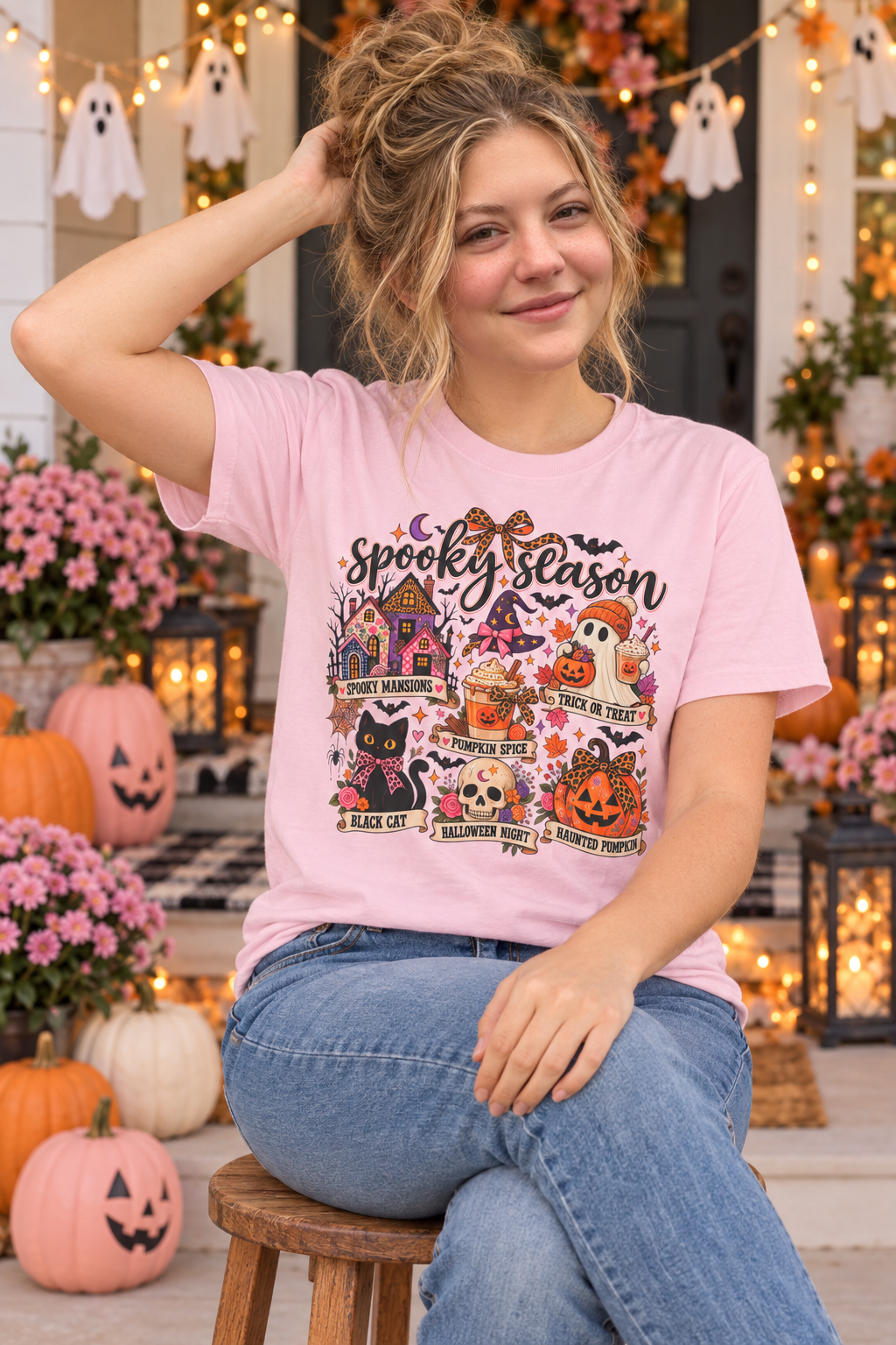 Spooky Season Halloween T-Shirt — Cute Haunted Houses, Ghosts & Pumpkins