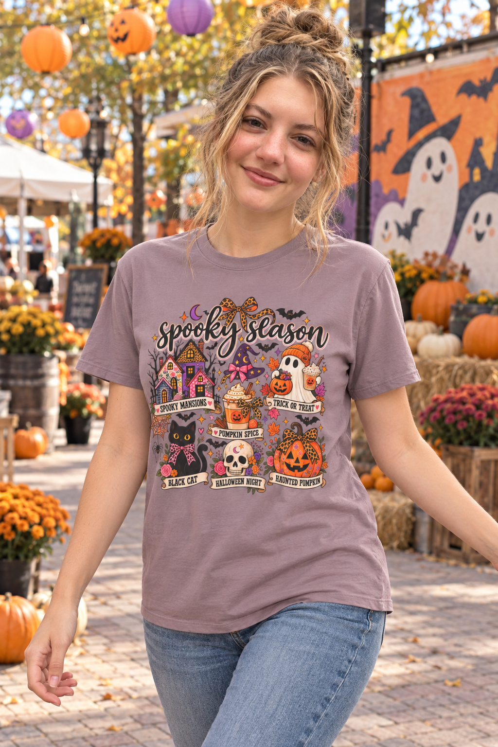 Spooky Season Halloween T-Shirt — Cute Haunted Houses, Ghosts & Pumpkins
