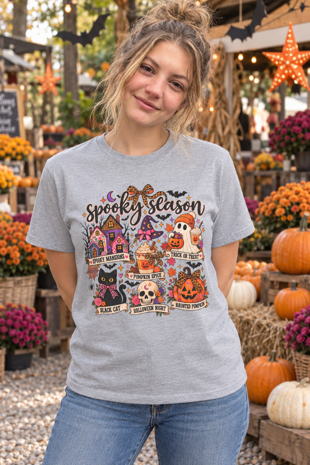 Spooky Season Halloween T-Shirt — Cute Haunted Houses, Ghosts & Pumpkins