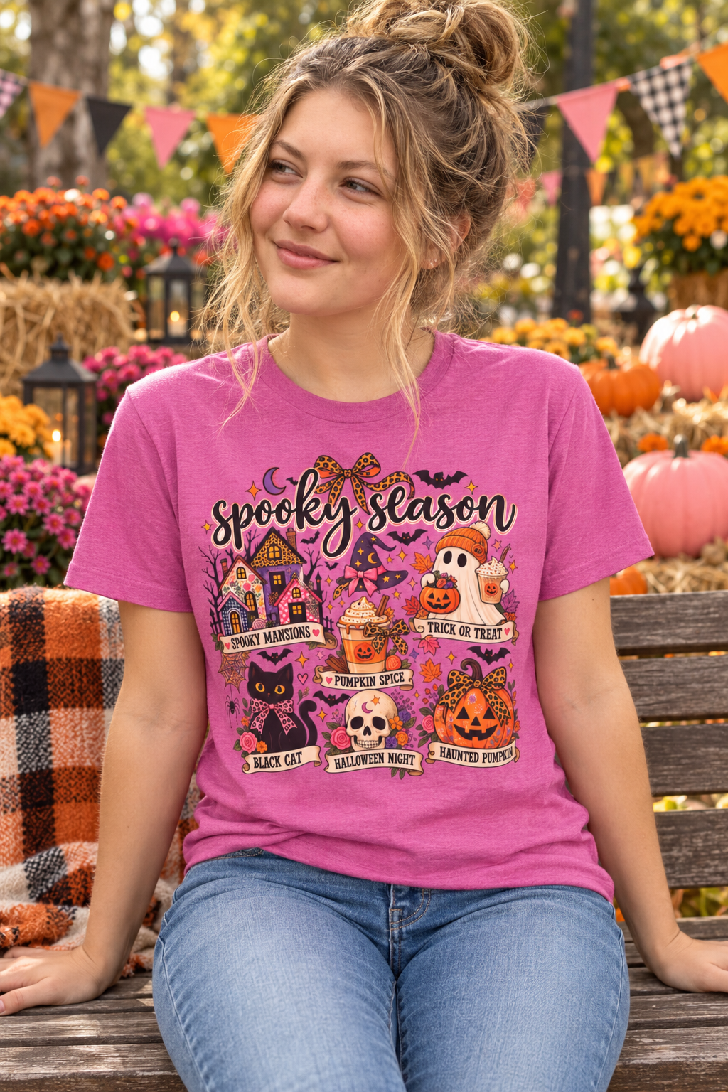 Spooky Season Halloween T-Shirt — Cute Haunted Houses, Ghosts & Pumpkins