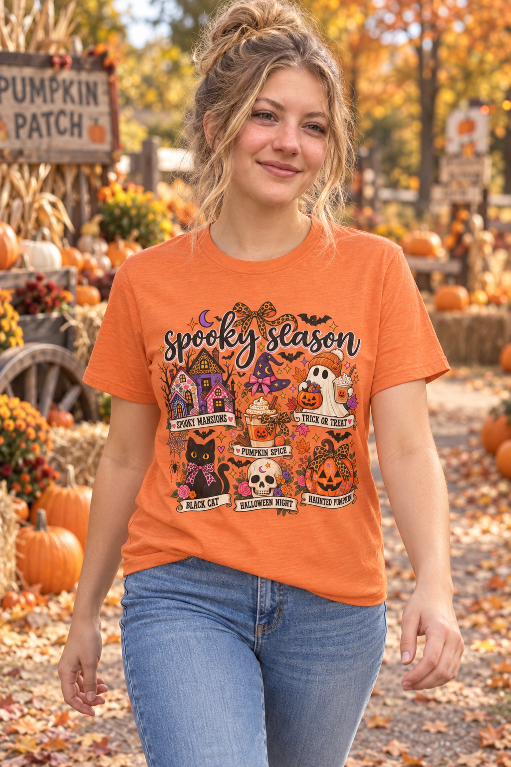 Spooky Season Halloween T-Shirt — Cute Haunted Houses, Ghosts & Pumpkins