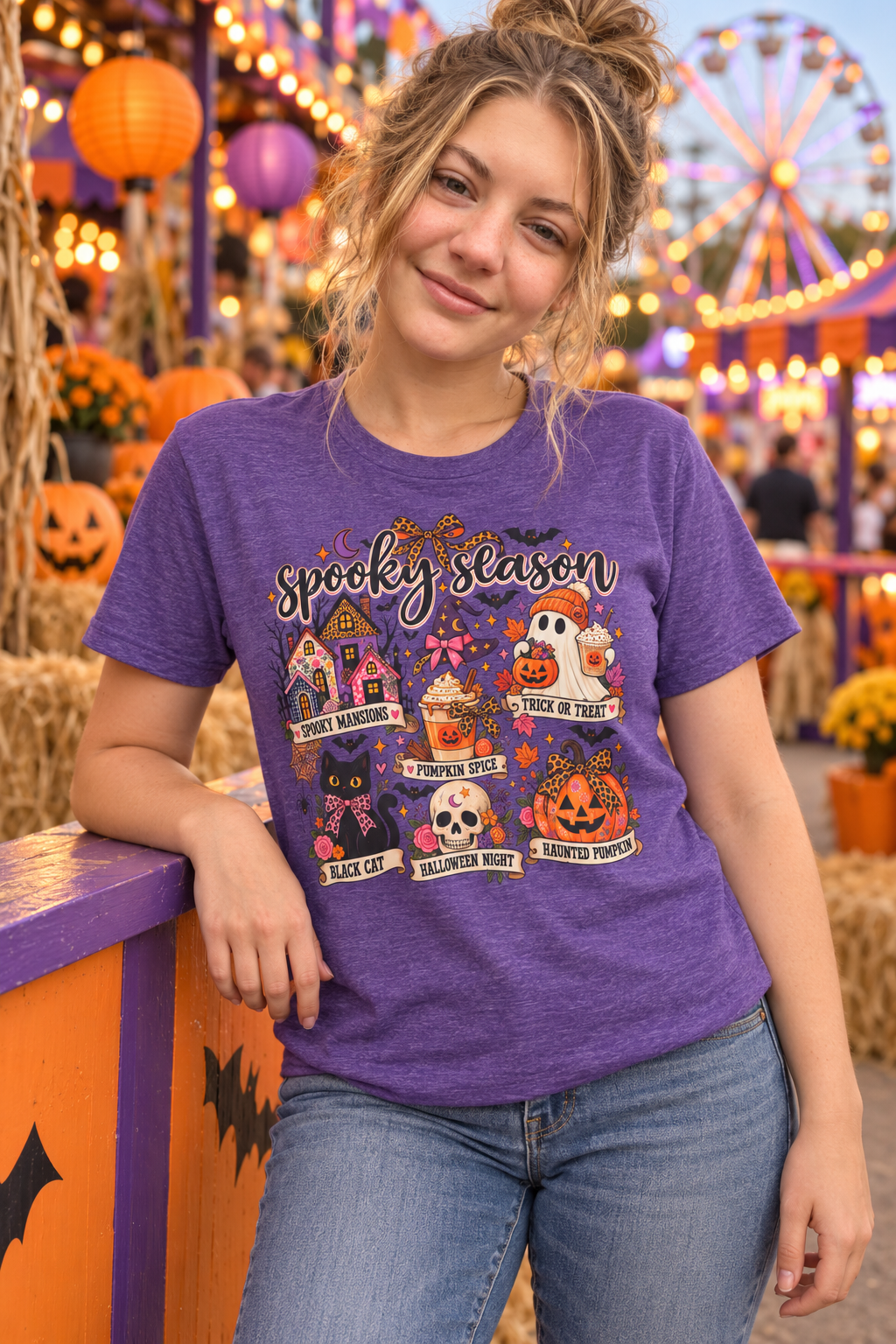 Spooky Season Halloween T-Shirt — Cute Haunted Houses, Ghosts & Pumpkins