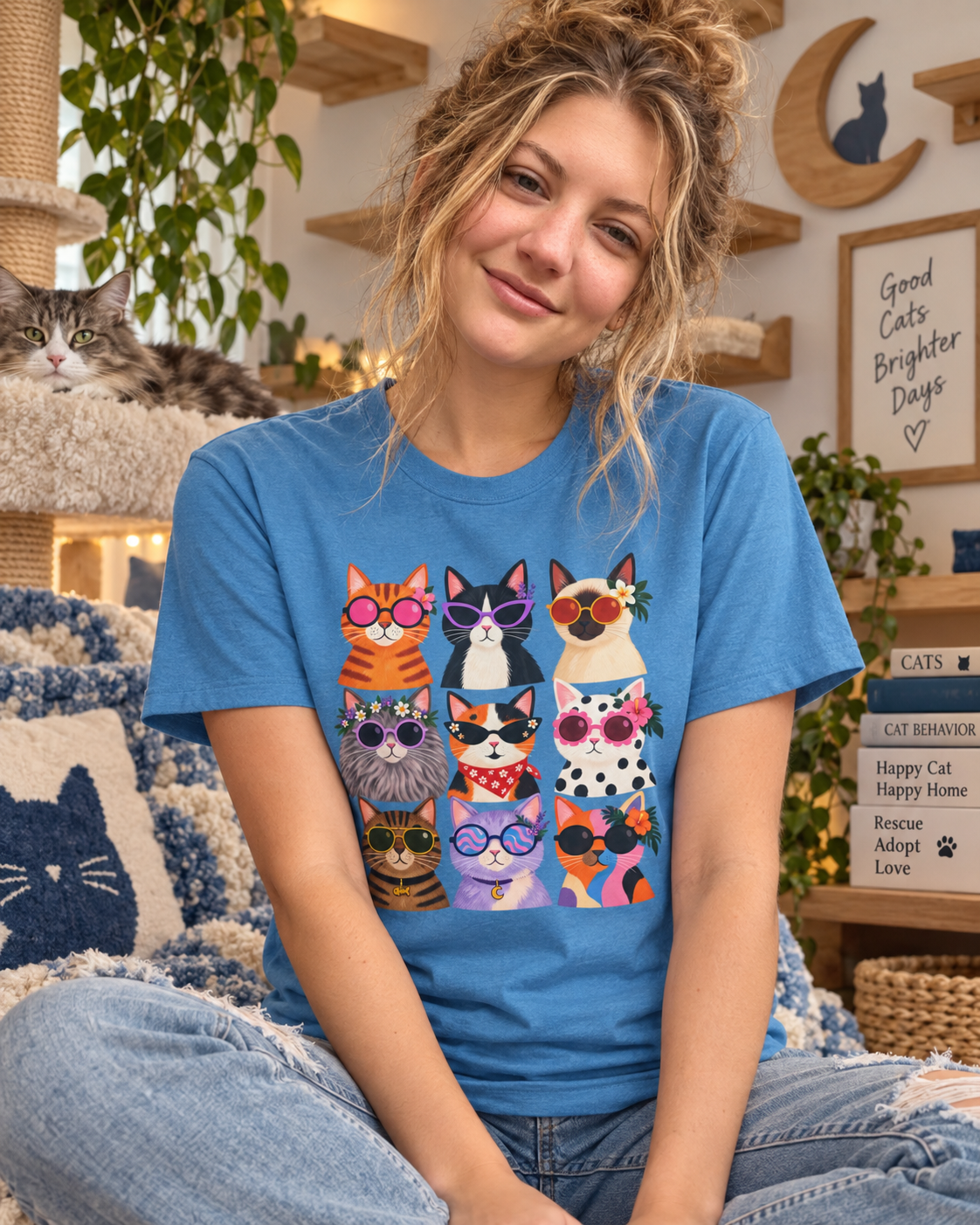 Cute Retro Cat Faces Graphic Tee