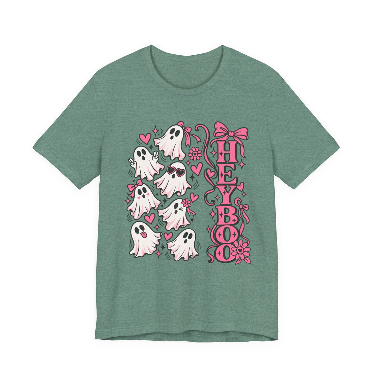 Hey Boo Ghost Tee — Cute Pink Halloween T-Shirt