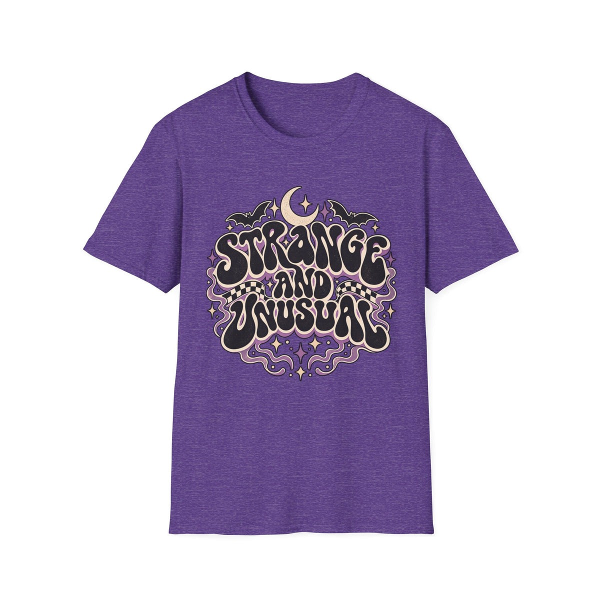 Strange and Unusual Tee — Retro Gothic Moon & Bat Graphic T-Shirt
