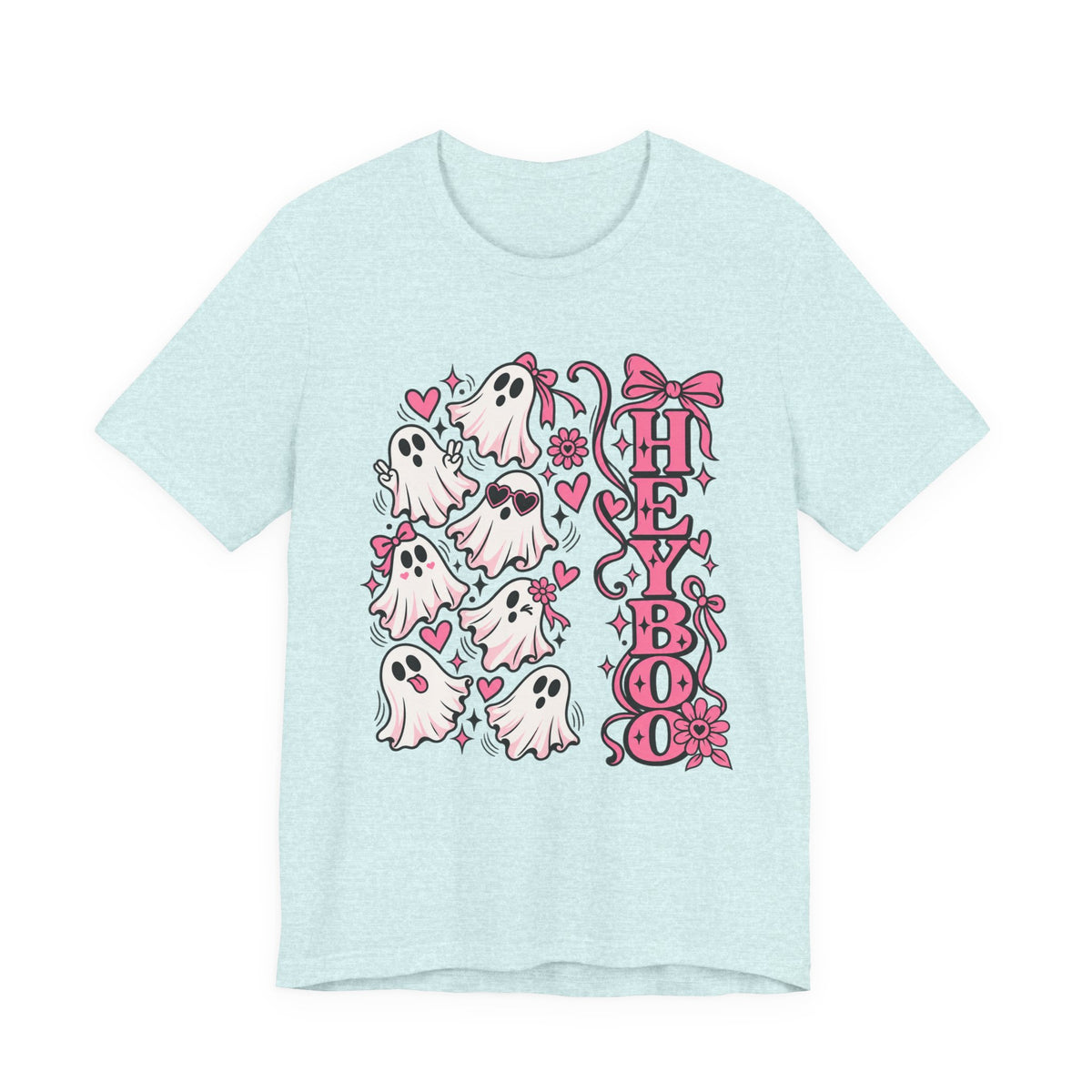 Hey Boo Ghost Tee — Cute Pink Halloween T-Shirt
