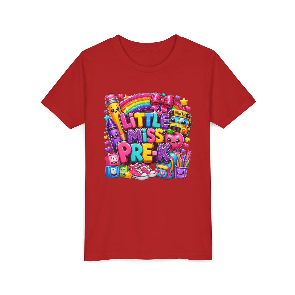 Youth Tee — "Little Miss Pre-K" Colorful Back-to-School Shirt