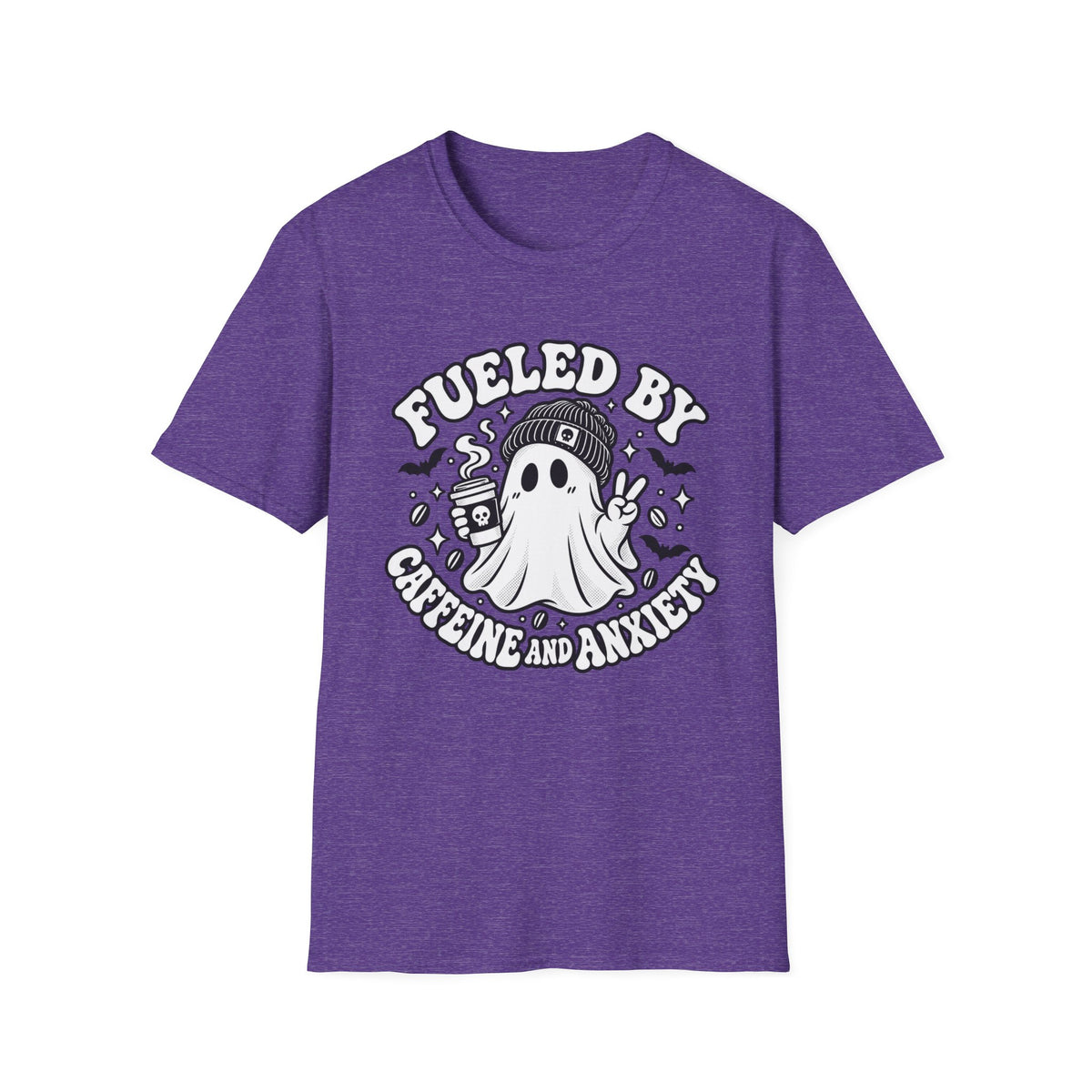 T-Shirt — 'Fueled By Caffeine and Anxiety' Cute Ghost Coffee Graphic Tee