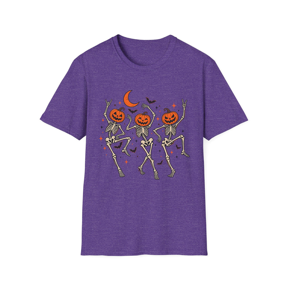 Pumpkin-Head Dancing Skeletons T-Shirt — Cute Halloween Dance Tee