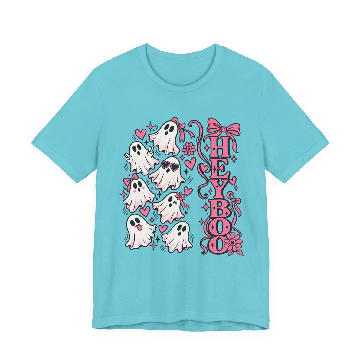 Hey Boo Ghost Tee — Cute Pink Halloween T-Shirt