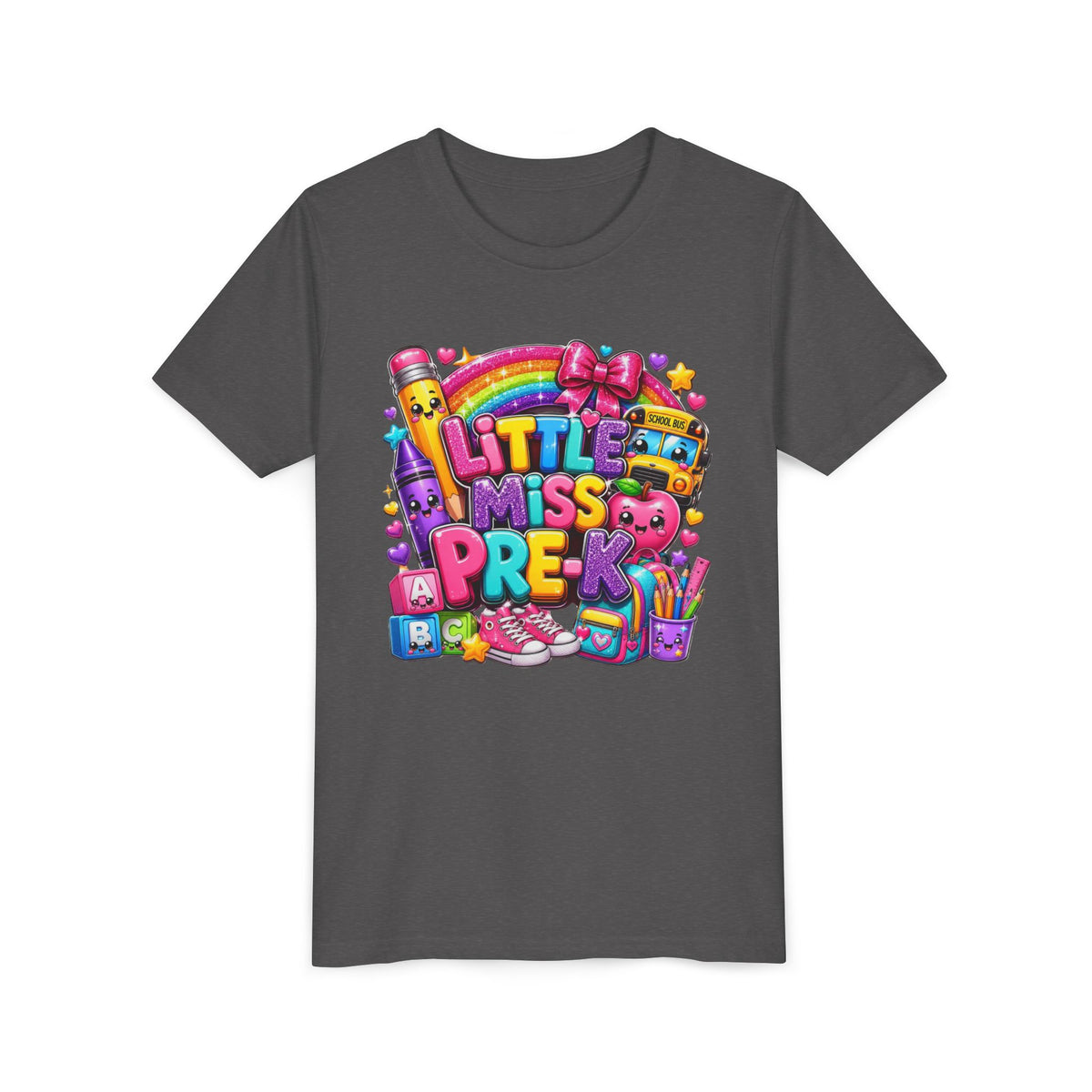 Youth Tee — "Little Miss Pre-K" Colorful Back-to-School Shirt