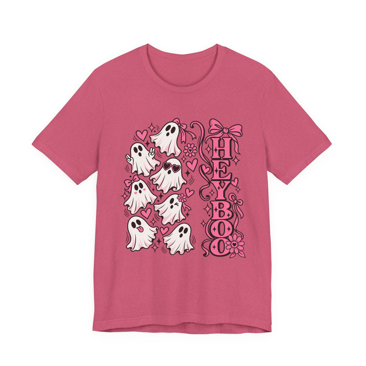 Hey Boo Ghost Tee — Cute Pink Halloween T-Shirt
