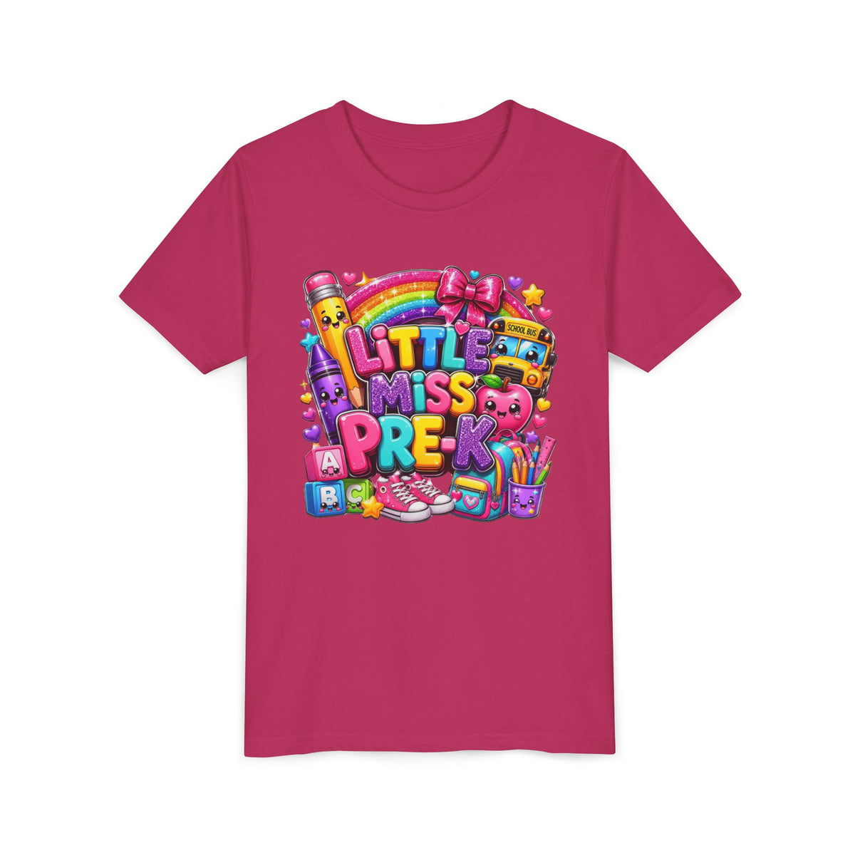 Youth Tee — "Little Miss Pre-K" Colorful Back-to-School Shirt