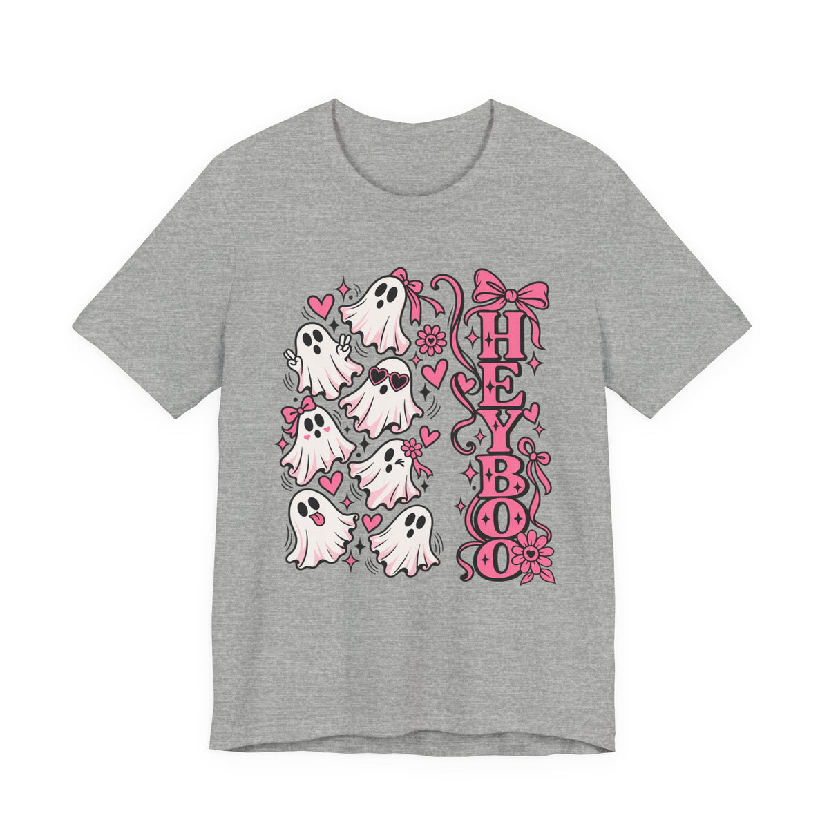 Hey Boo Ghost Tee — Cute Pink Halloween T-Shirt