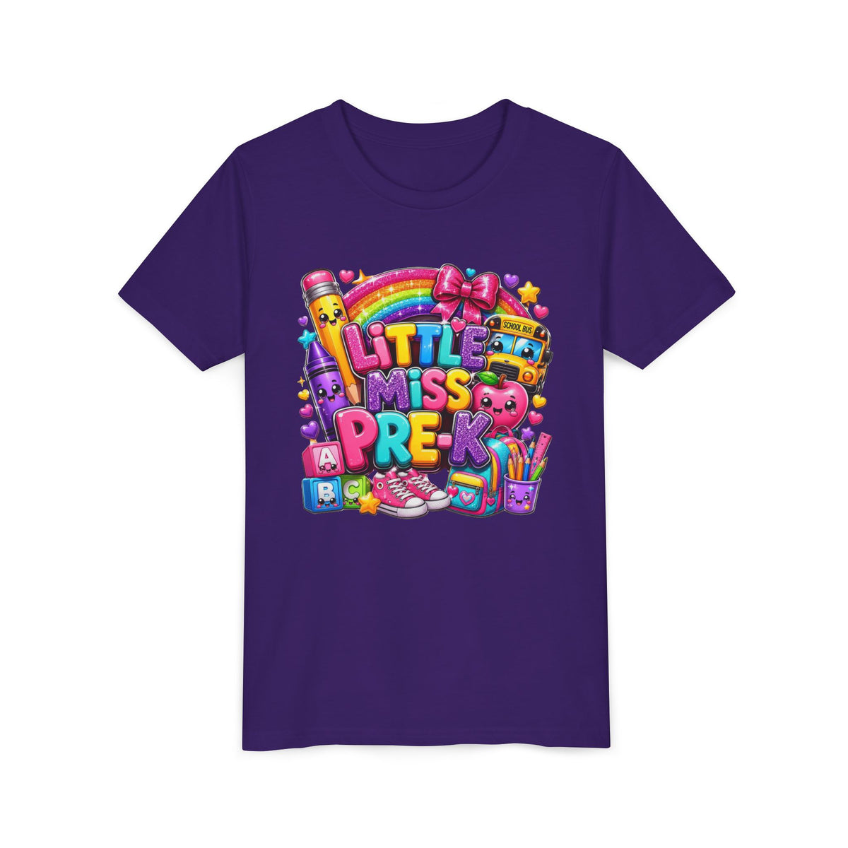 Youth Tee — "Little Miss Pre-K" Colorful Back-to-School Shirt