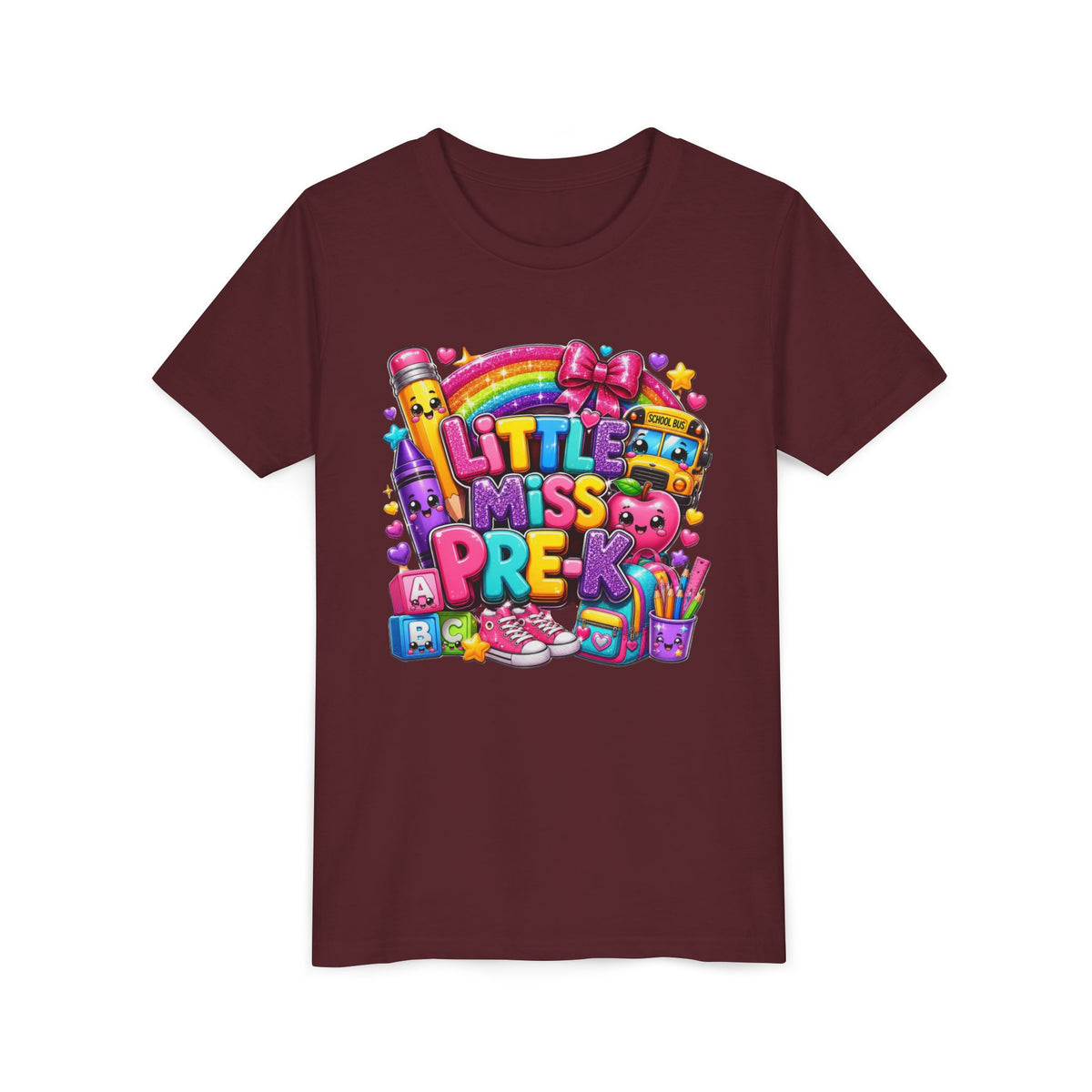 Youth Tee — "Little Miss Pre-K" Colorful Back-to-School Shirt