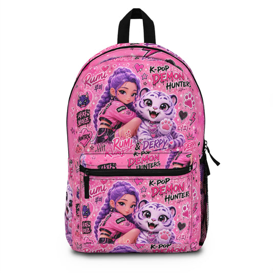 Pink K-Pop Demon Hunter Backpack — Rumi & Derpy