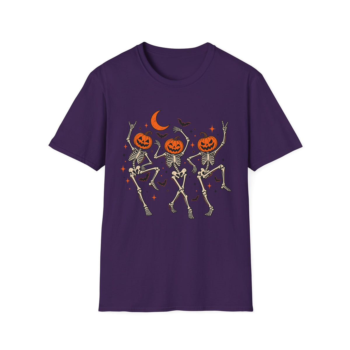 Pumpkin-Head Dancing Skeletons T-Shirt — Cute Halloween Dance Tee