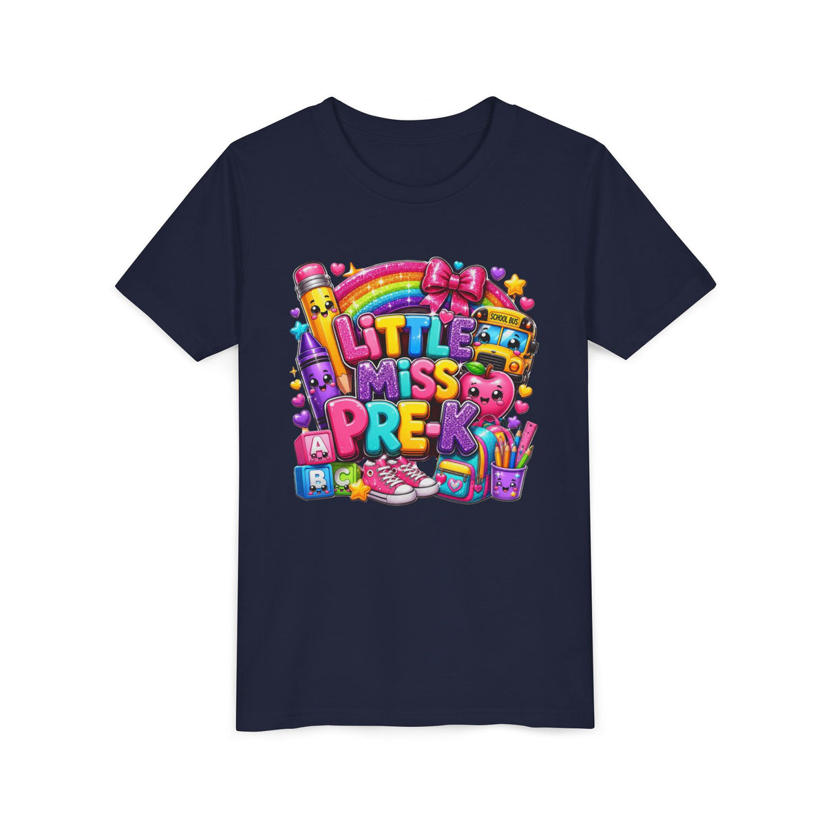 Youth Tee — "Little Miss Pre-K" Colorful Back-to-School Shirt